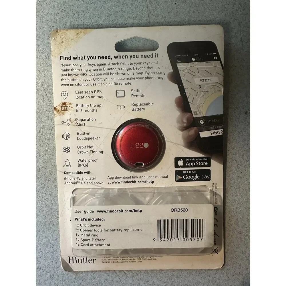 Orbit Red Bluetooth Key Finder ORB520 Selfie Remote Waterproof Battery